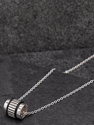 Hoxton London Men's Leather Inlay Barrel Pendant Necklace, Silver/Black