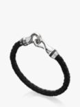 Hoxton London Men's Sapphire Braided Leather Hook Bracelet, Black/Silver