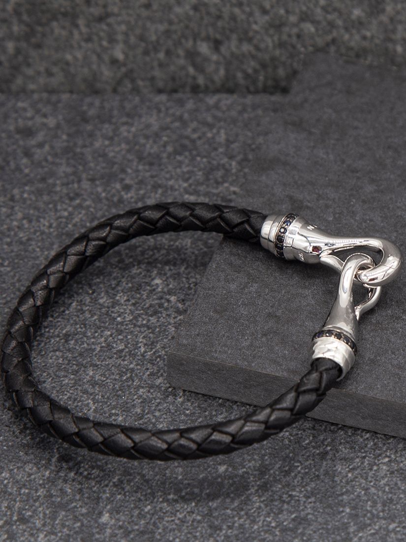 Hoxton London Men's Sapphire Braided Leather Hook Bracelet, Black/Silver at  John Lewis & Partners