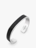 Hoxton London Men's Printed Leather Inlay Cuff Bangle, Silver/Black