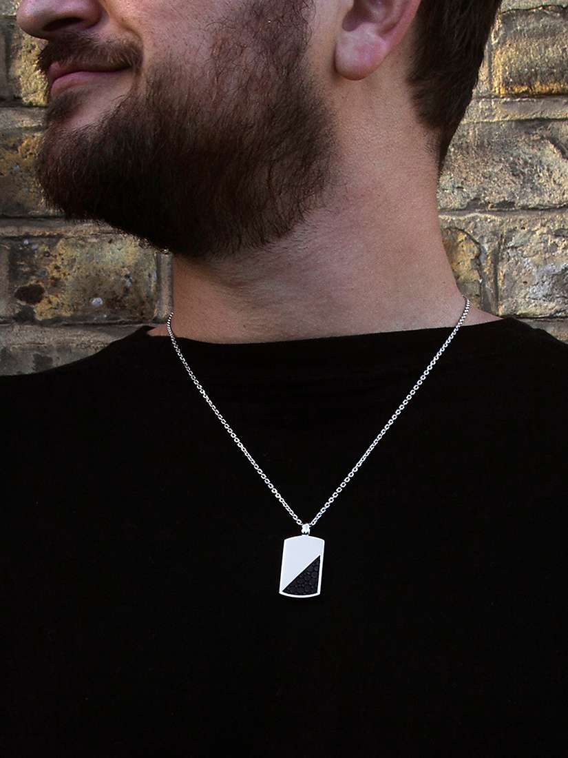 Buy Hoxton London Men's Half Leather Dog Tag Pendant Necklace, Silver/Black Online at johnlewis.com