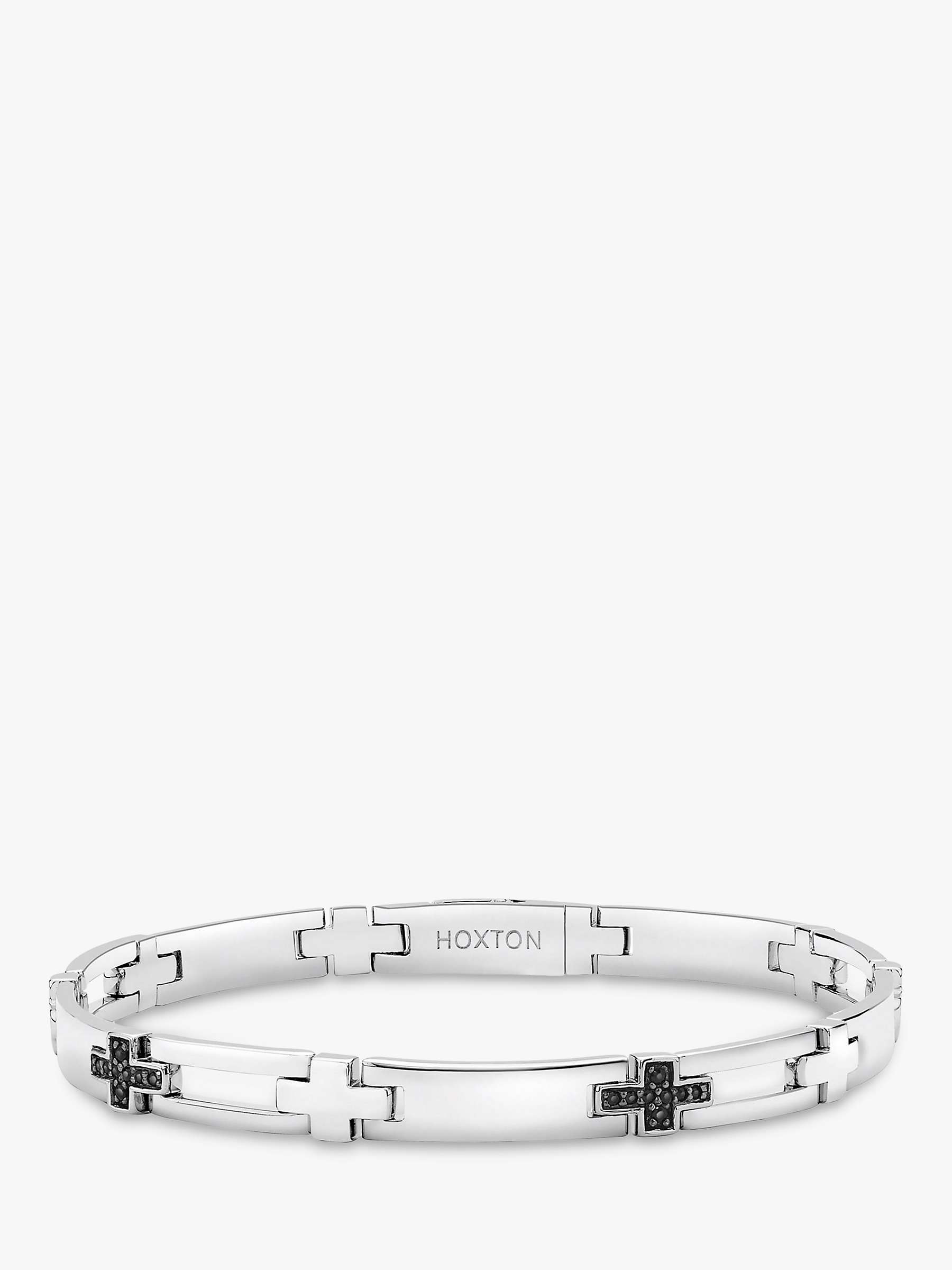 Hoxton London Men's Sapphire Set Cross Link Bracelet, Silver/Black at ...