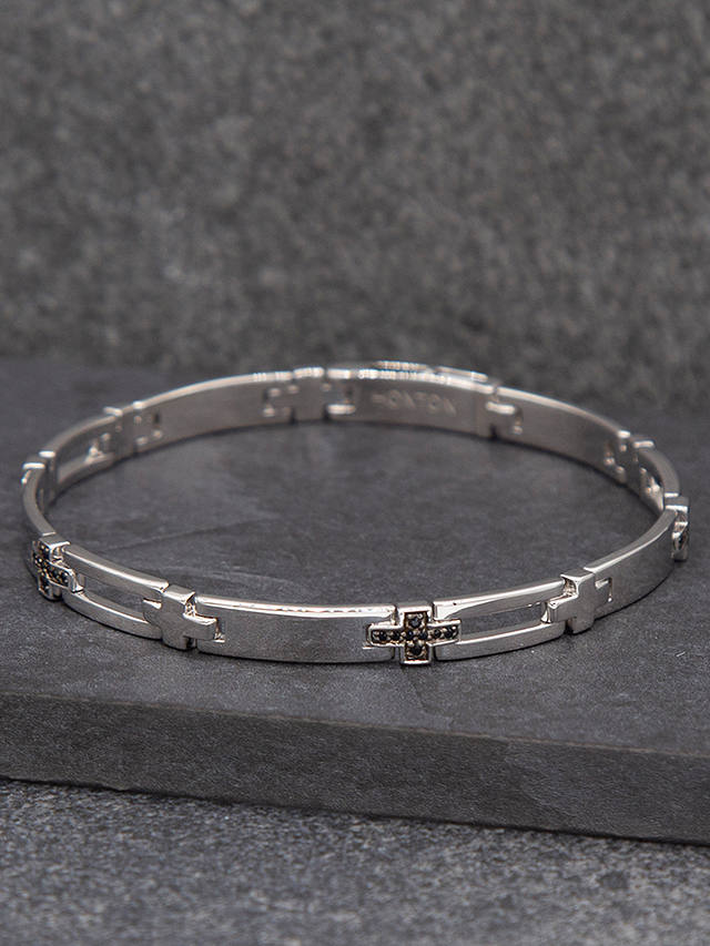 Hoxton London Men's Sapphire Set Cross Link Bracelet, Silver/Black