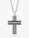 Hoxton London Men's Leather Ribbed Cross Pendant Necklace, Silver