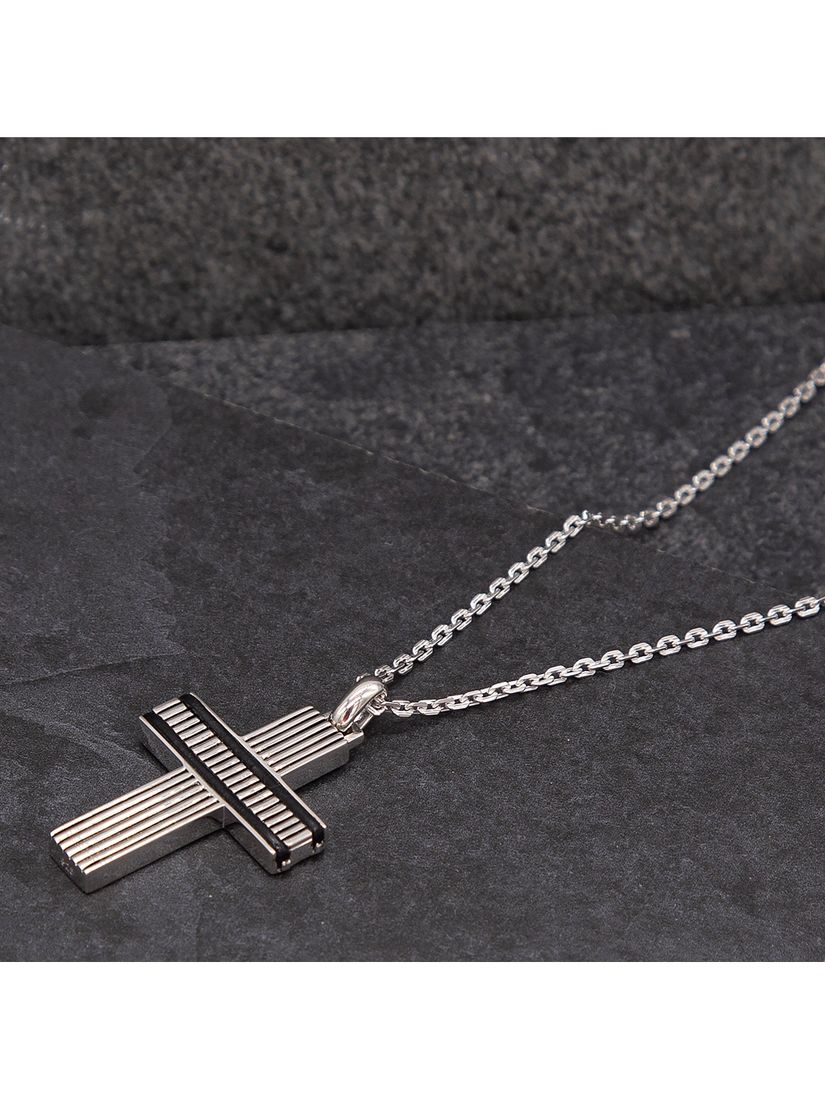Buy Hoxton London Men's Leather Ribbed Cross Pendant Necklace, Silver Online at johnlewis.com