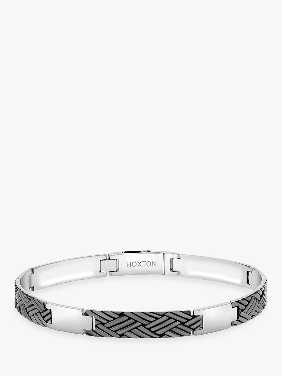 Hoxton London Men's Woven Pattern Oxidised Bar Link Bracelet, Silver at ...