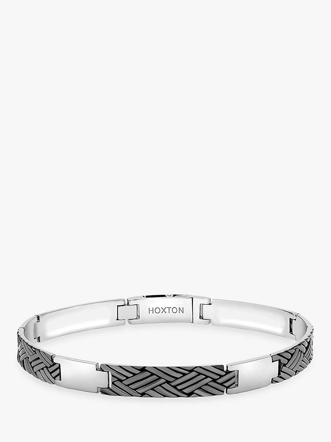 Buy Hoxton London Men's Woven Pattern Oxidised Bar Link Bracelet, Silver Online at johnlewis.com