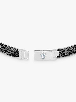 Hoxton London Men's Woven Pattern Oxidised Bar Link Bracelet, Silver