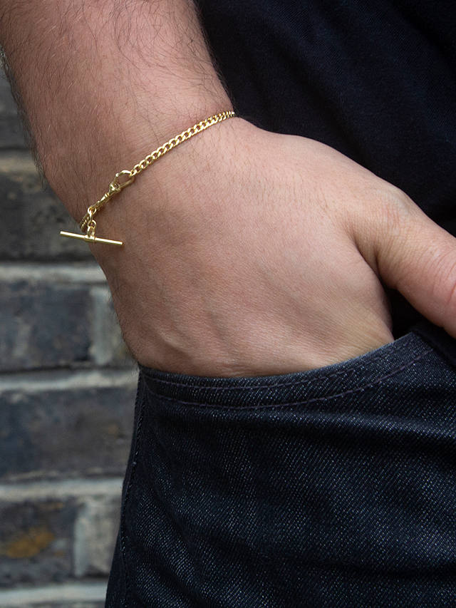 IBB 9ct Gold Hollow T-Bar Curb Chain Bracelet, Gold