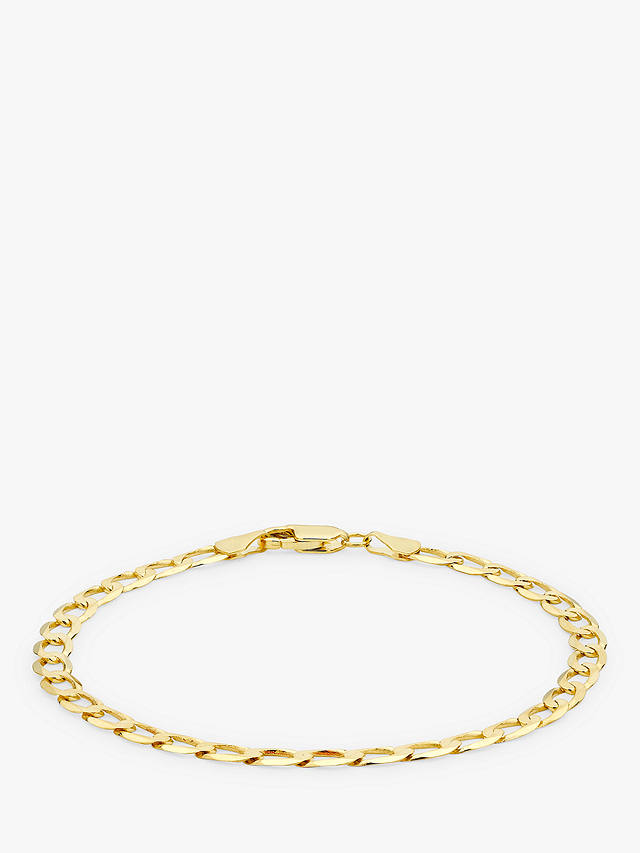 IBB 9ct Gold Diamond Cut Flat Curb Chain Bracelet, Gold