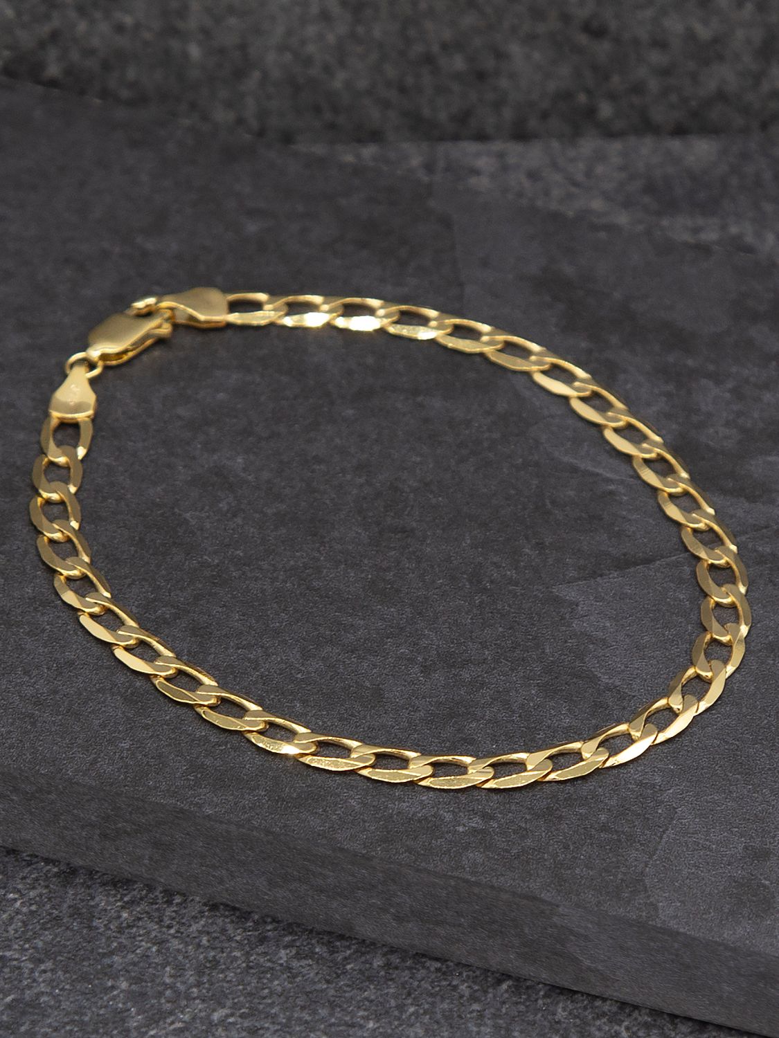 IBB 9ct Gold Diamond Cut Flat Curb Chain Bracelet, Gold at John Lewis ...