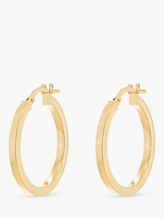 IBB 18ct Gold Square Tube Round Creole Hoop Earrings, Gold