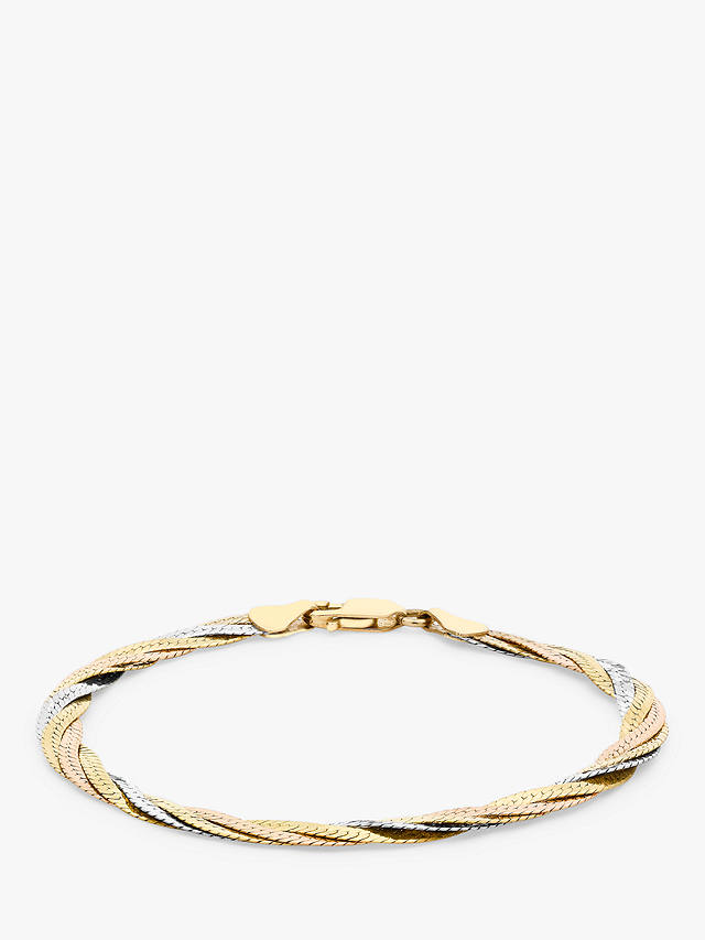 IBB 18ct Gold Tri-colour Herringbone Chain Bracelet, Multi