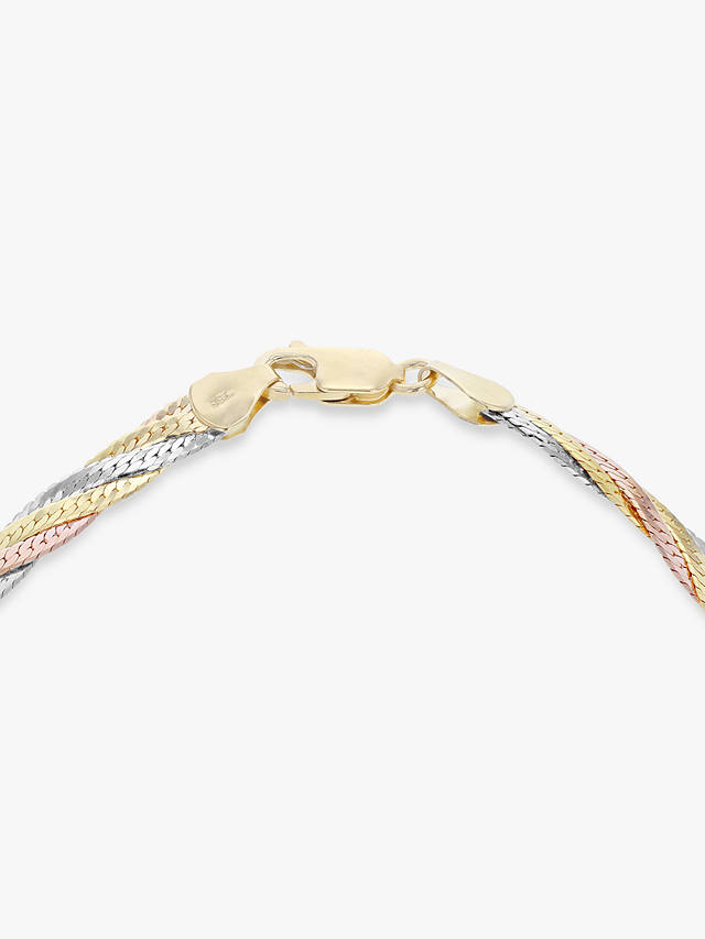 IBB 18ct Gold Tri-colour Herringbone Chain Bracelet, Multi