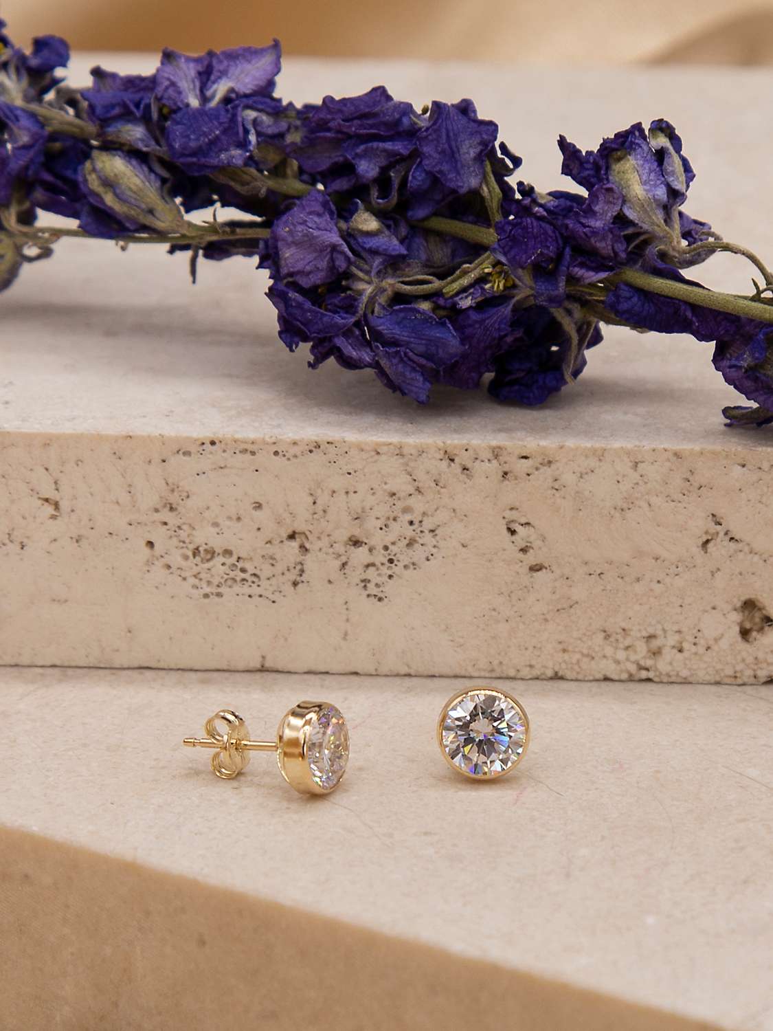 Buy IBB 18ct Gold Round Cubic Zirconia Stud Earrings, Gold Online at johnlewis.com