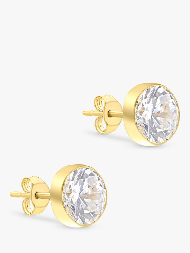 IBB 18ct Gold Round Cubic Zirconia Stud Earrings, Gold