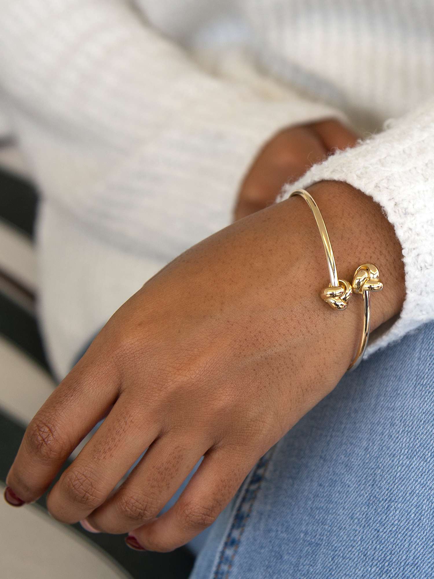Buy IBB 18ct Gold Crossover Knot Torque Bangle, Gold Online at johnlewis.com
