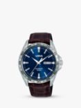 Lorus RL487AX9 Men's Automatic Day Date Leather Strap Watch, Brown/Blue