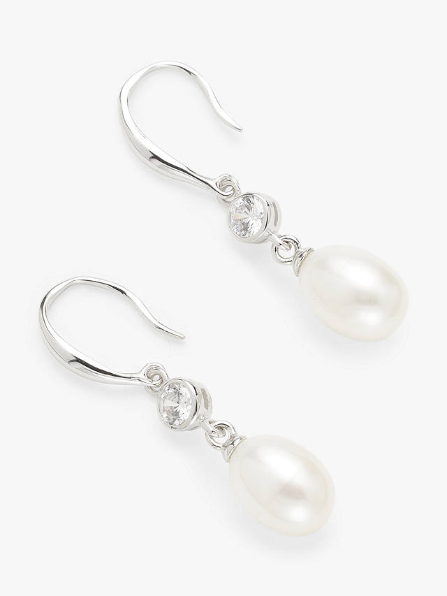 Lido Solitaire Cubic Zirconia & Freshwater Pearl Hook Earrings, Silver/White