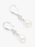 Lido Solitaire Cubic Zirconia & Freshwater Pearl Hook Earrings, Silver/White