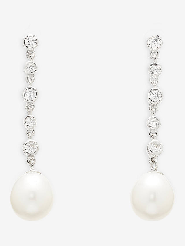 Lido Cubic Zirconia & Freshwater Pearl Long Drop Earrings, Silver/White