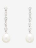Lido Cubic Zirconia & Freshwater Pearl Long Drop Earrings, Silver/White