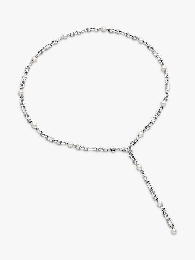 Kit Heath Revival Astoria Figaro Freshwater Pearl Station Collar Lariat Necklace, Silver