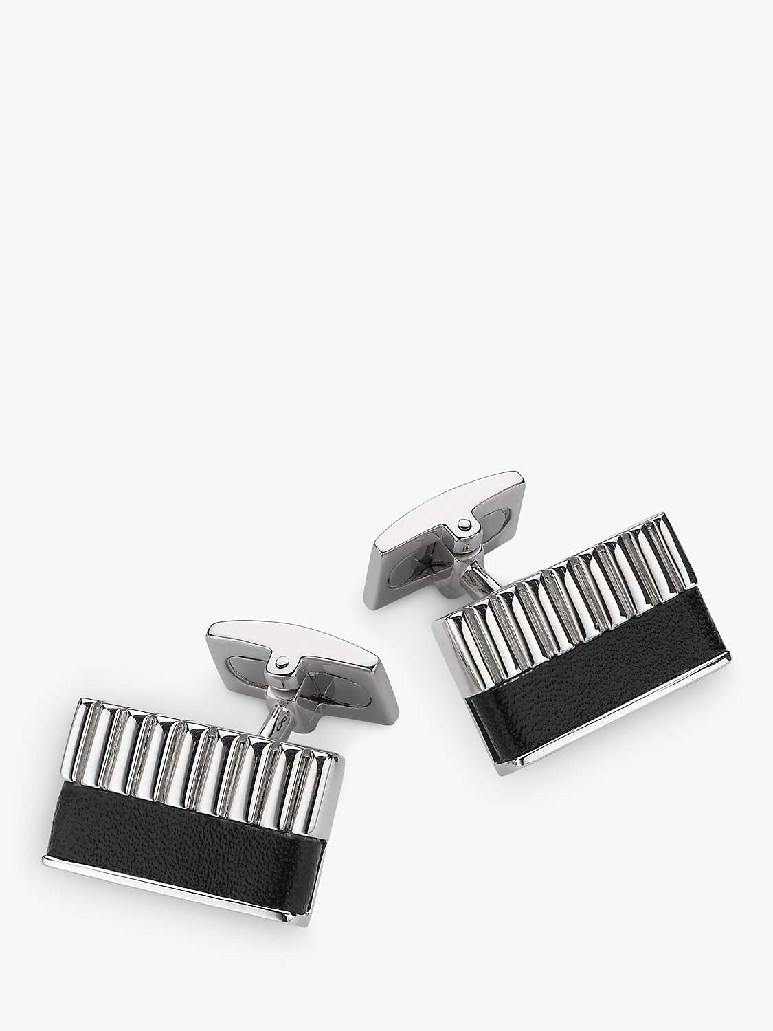 Buy Hoxton London Bold Leather Rib Rectangle Cufflinks, Silver/Black Online at johnlewis.com