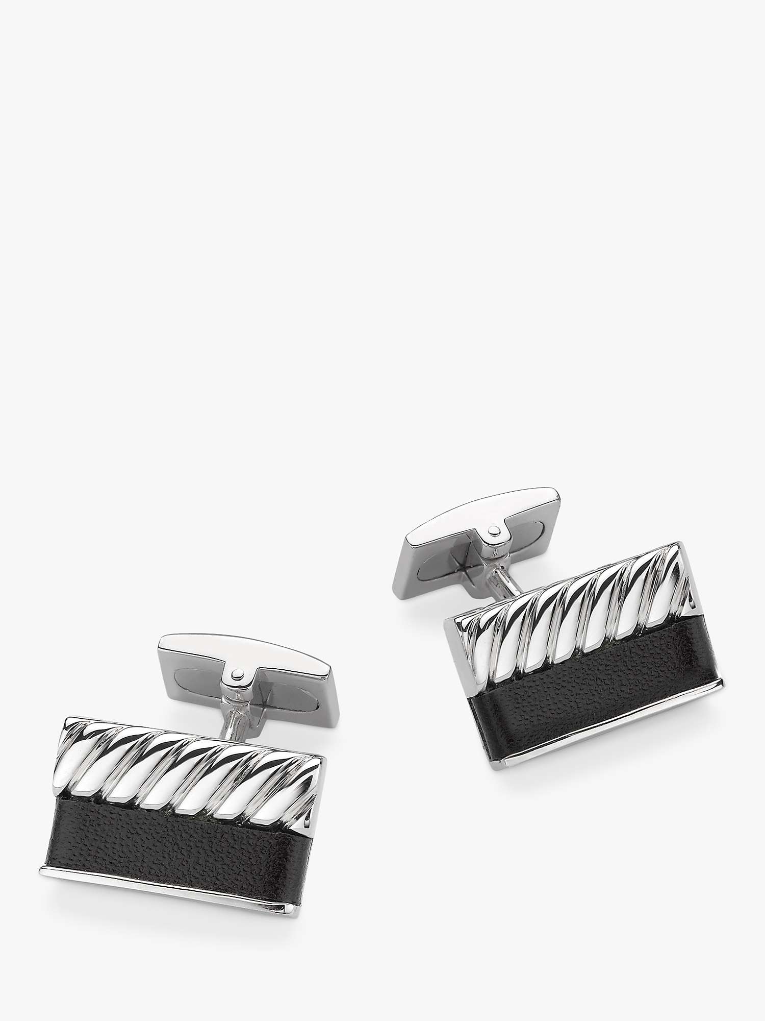 Buy Hoxton London Bold Leather Twist Rectangle Cufflinks, Silver/Black Online at johnlewis.com