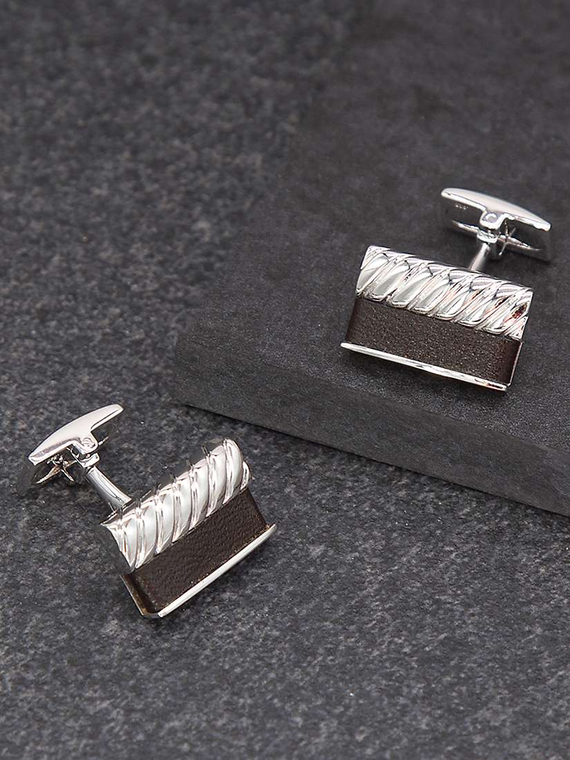 Buy Hoxton London Bold Leather Twist Rectangle Cufflinks, Silver/Black Online at johnlewis.com
