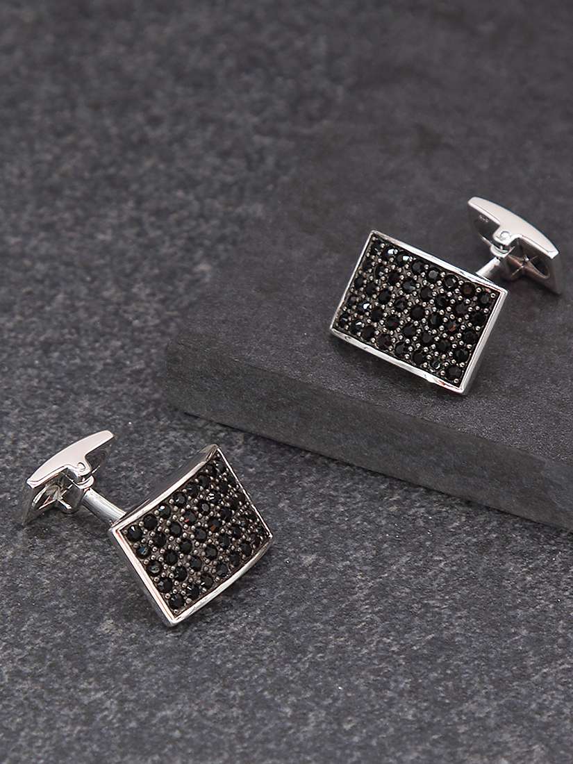 Buy Hoxton London Cubic Zirconia Curve Rectangle Cufflinks, Silver/Black Online at johnlewis.com