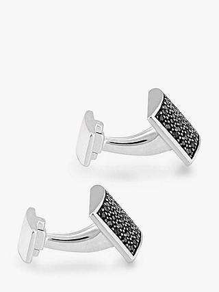 Hoxton London Cubic Zirconia Curve Rectangle Cufflinks, Silver/Black