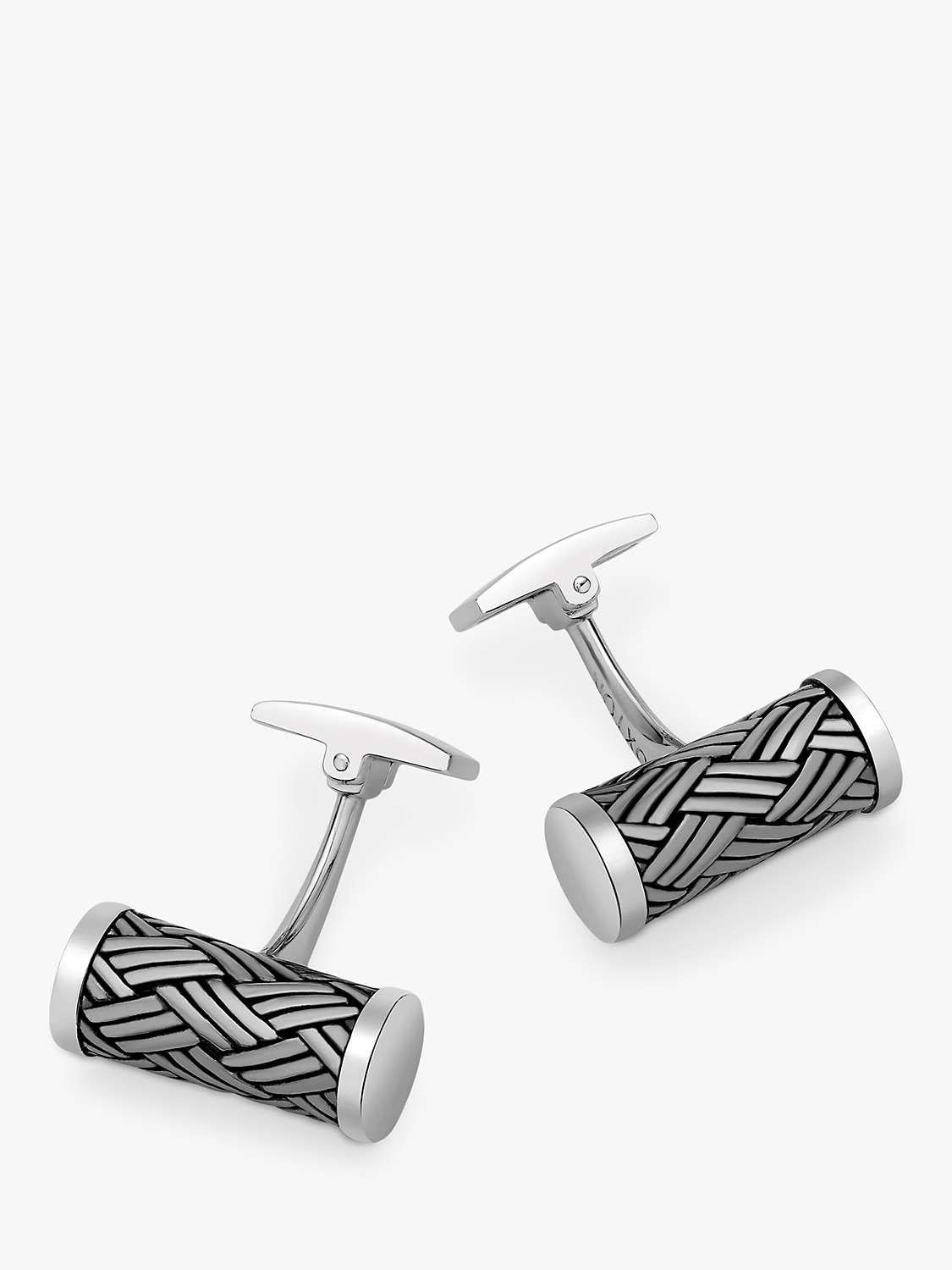 Buy Hoxton London Woven Pattern Cylinder Oxidised Cufflinks, Silver Online at johnlewis.com