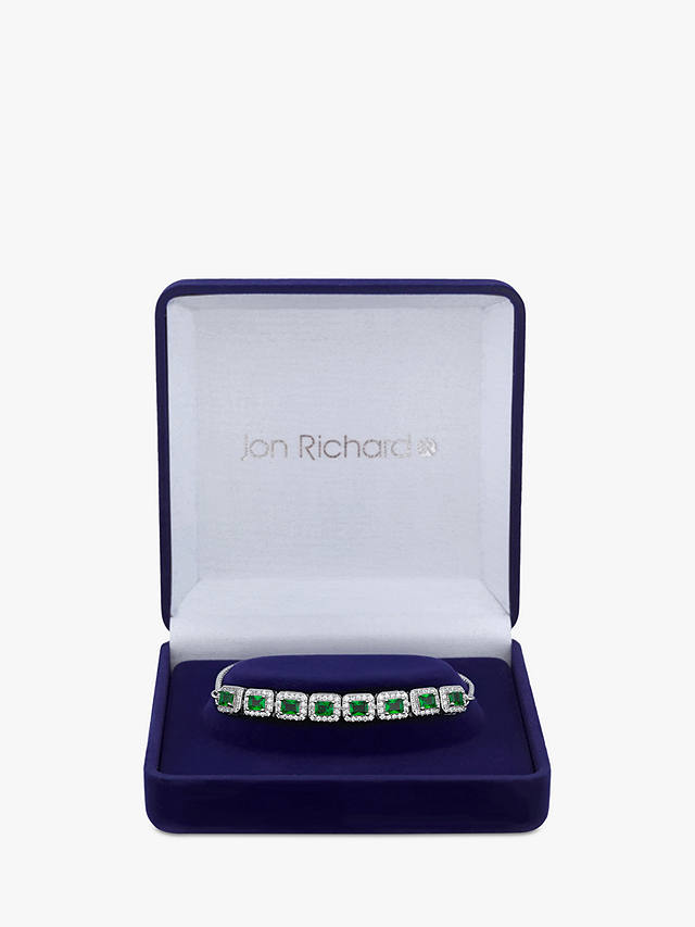 Jon Richard Cubic Zirconia Rectangular Toggle Bracelet, Silver/Green