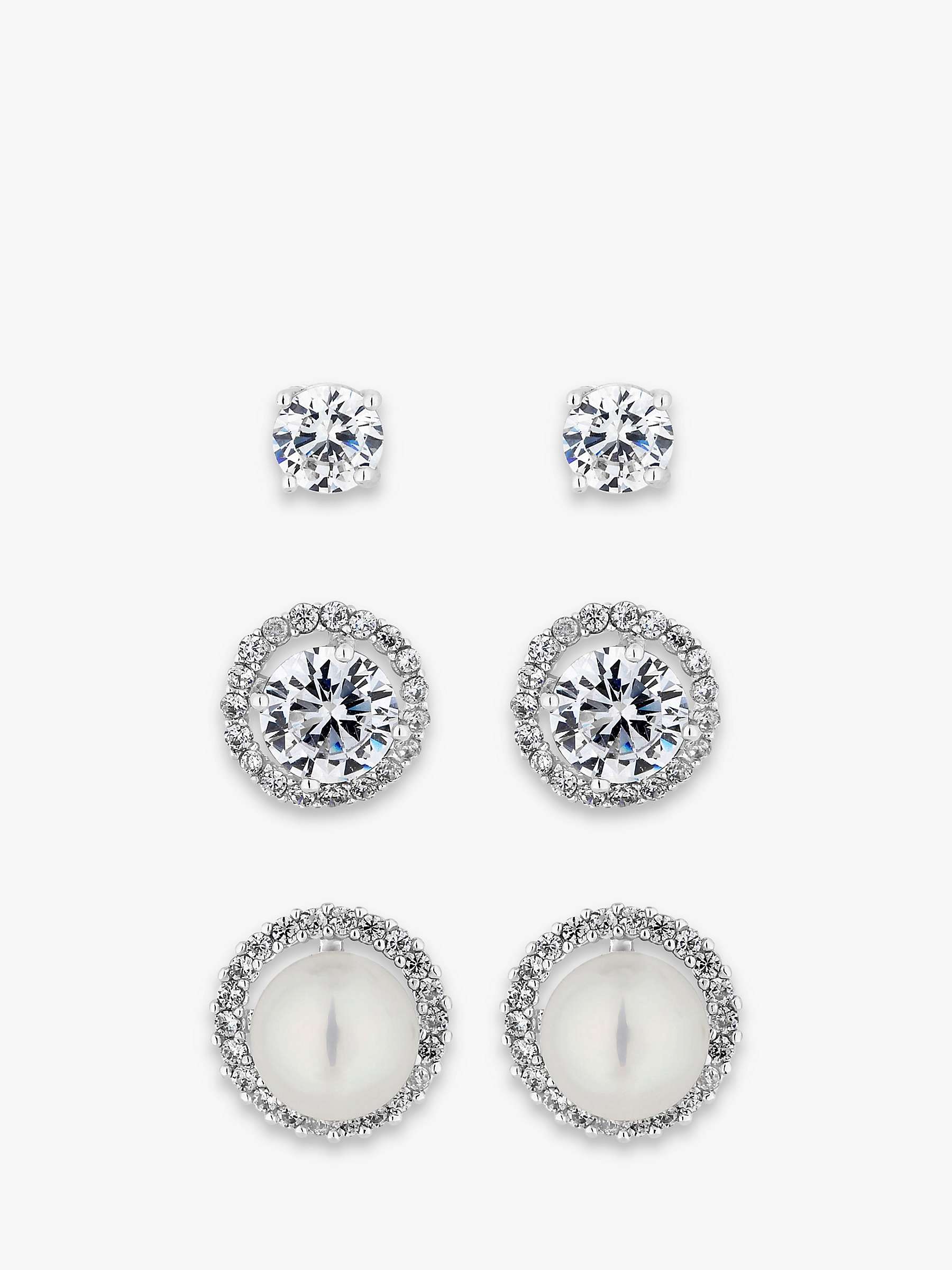 Buy Jon Richard Bridal Crystal & Faux Pearl Halo Stud Earrings, Pack of 3, Silver Online at johnlewis.com