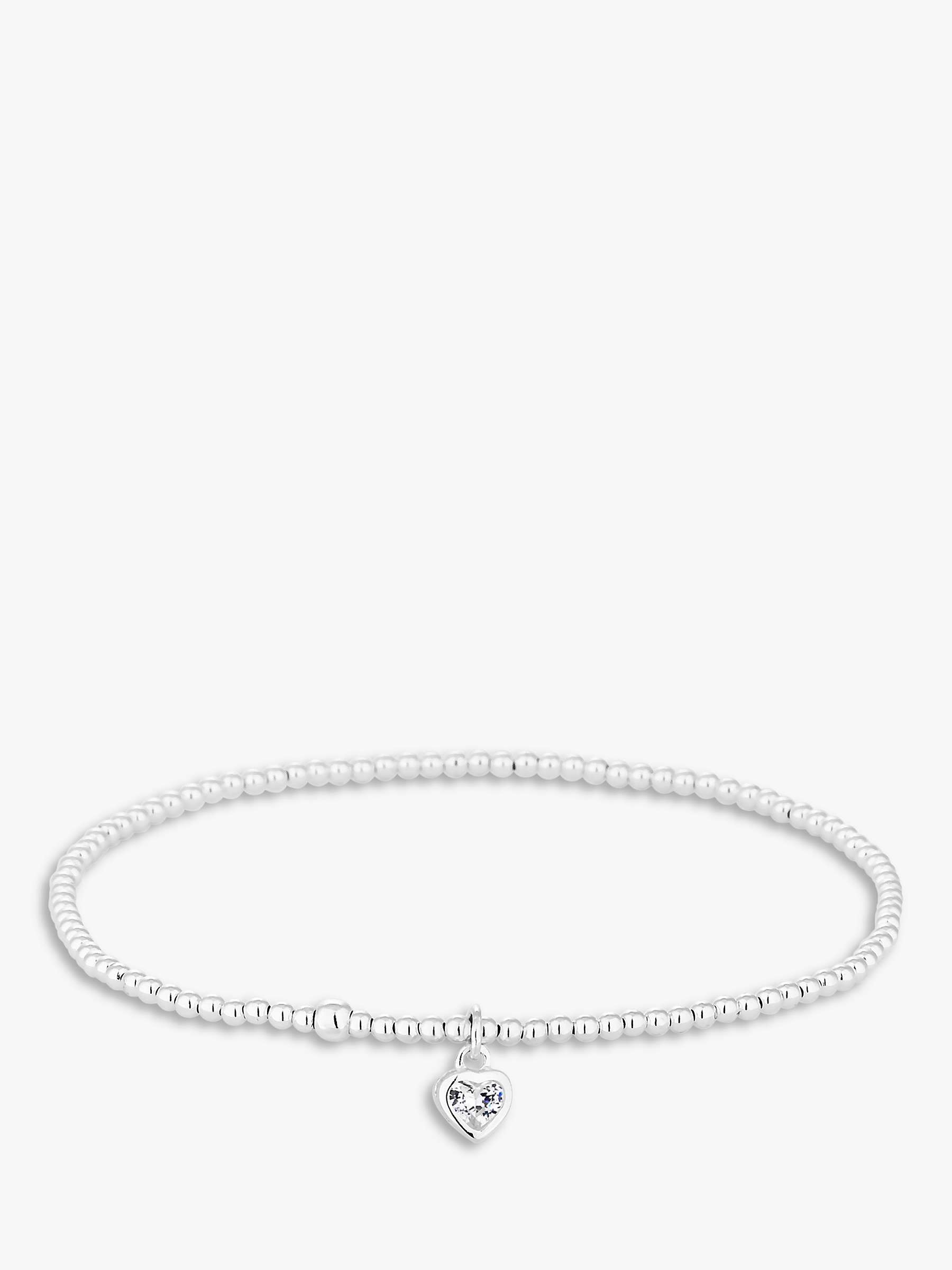 Buy Simply Silver Cubic Zirconia Heart Beaded Stretch Bracelet, Silver Online at johnlewis.com