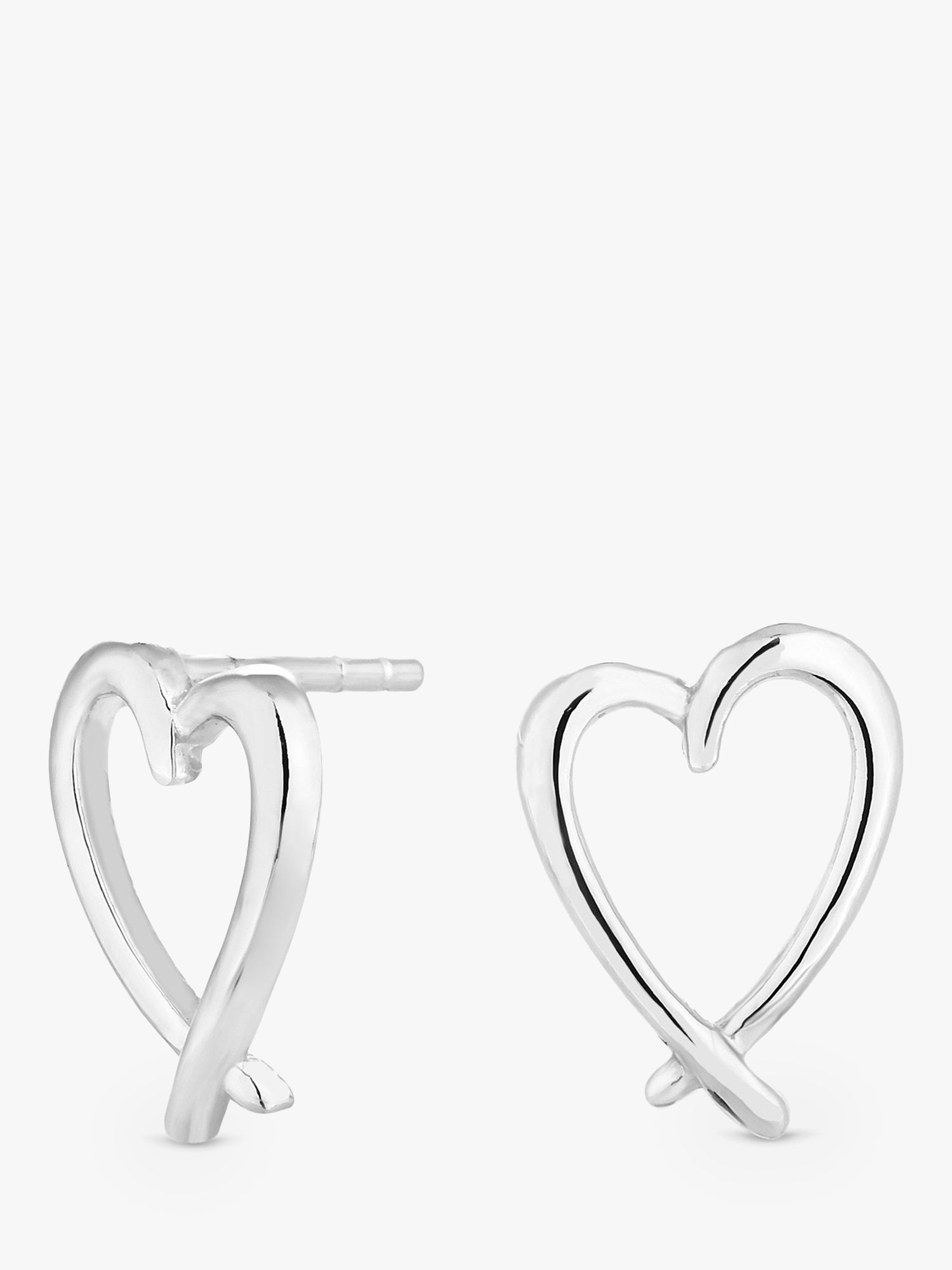 Simply Silver Crossover Heart Stud Earrings, Silver