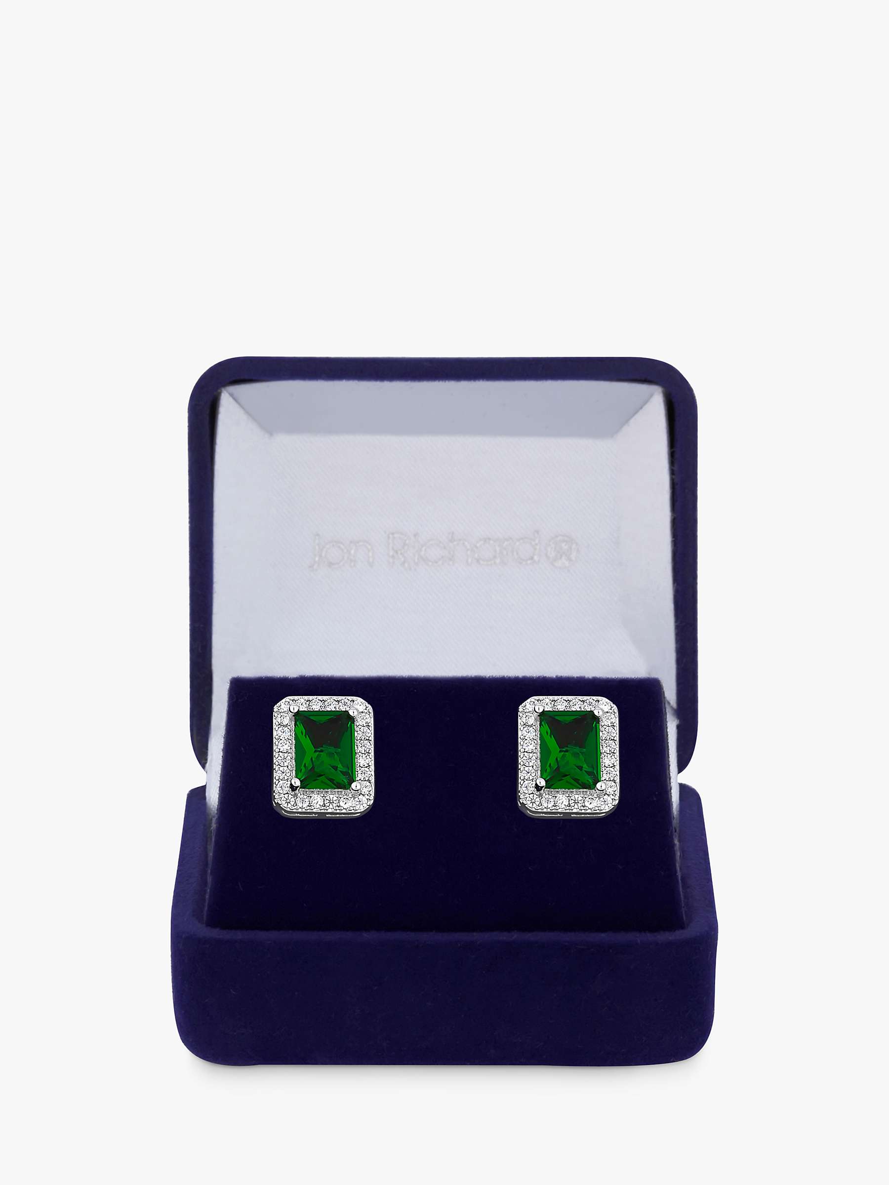 Buy Jon Richard Cubic Zirconia Rounded Rectangle Stud Earrings, Silver/Green Online at johnlewis.com
