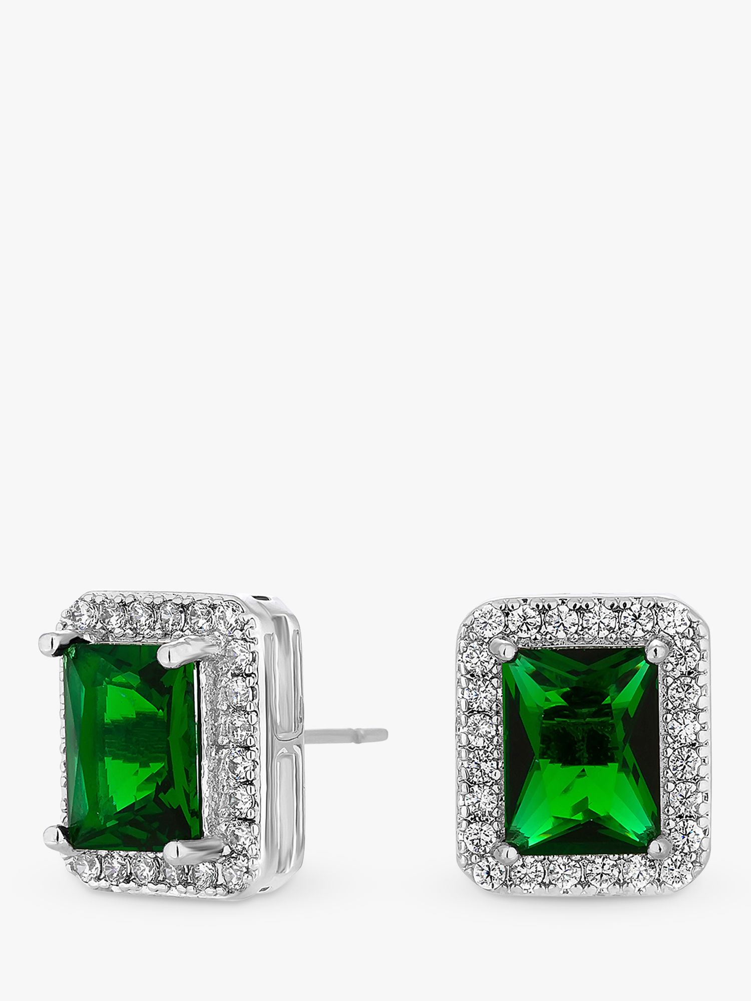Buy Jon Richard Cubic Zirconia Rounded Rectangle Stud Earrings, Silver/Green Online at johnlewis.com