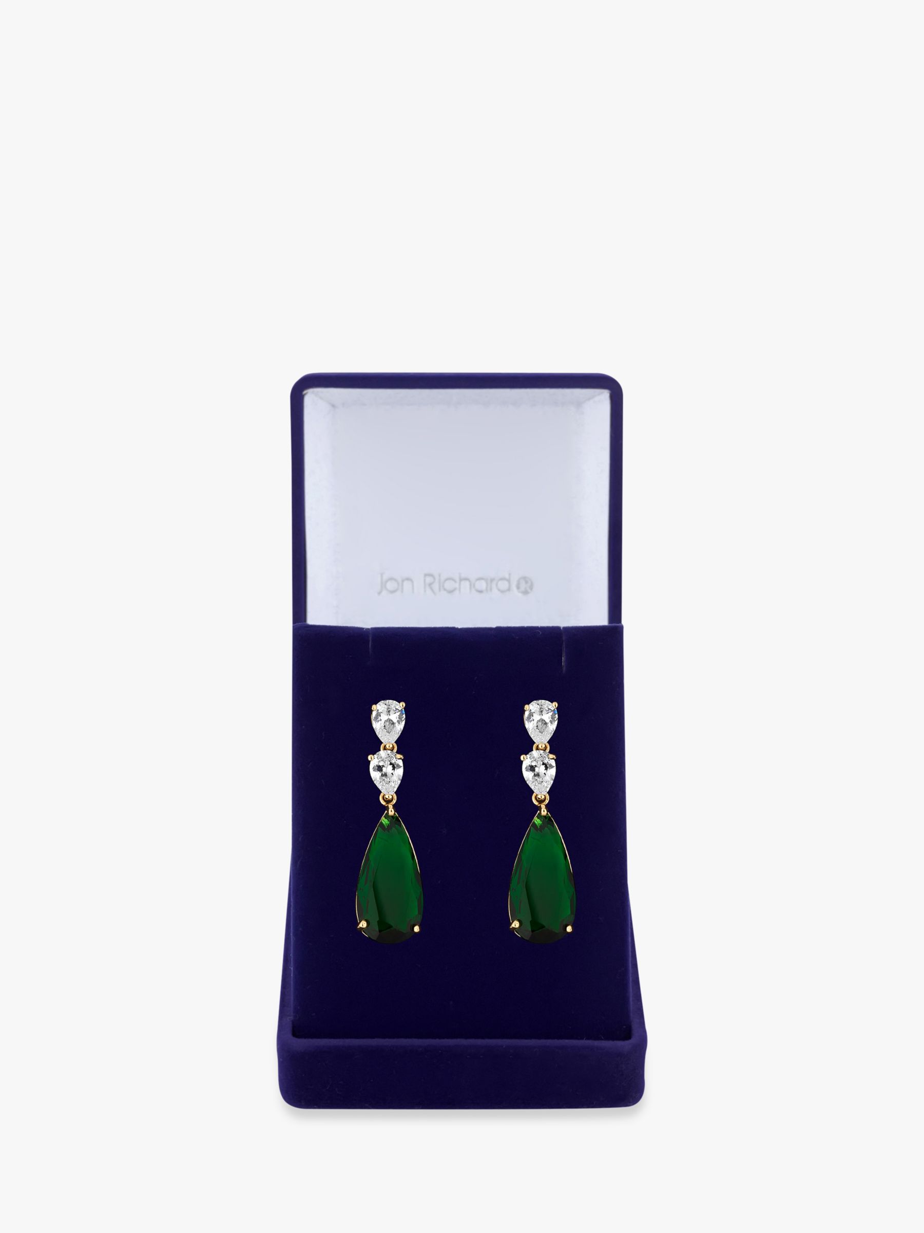 Jon Richard Cubic Zirconia Pear Shaped Drop Earrings Gold Green