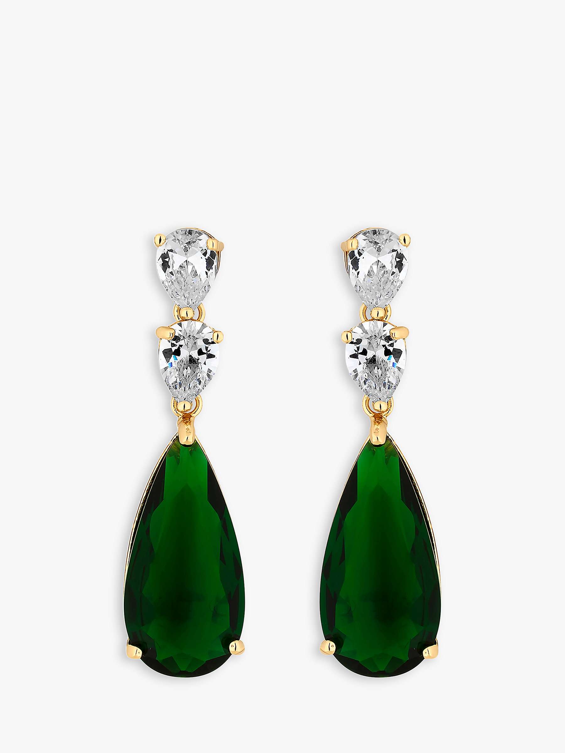 Buy Jon Richard Cubic Zirconia Pear Shaped Drop Earrings, Gold/Green Online at johnlewis.com