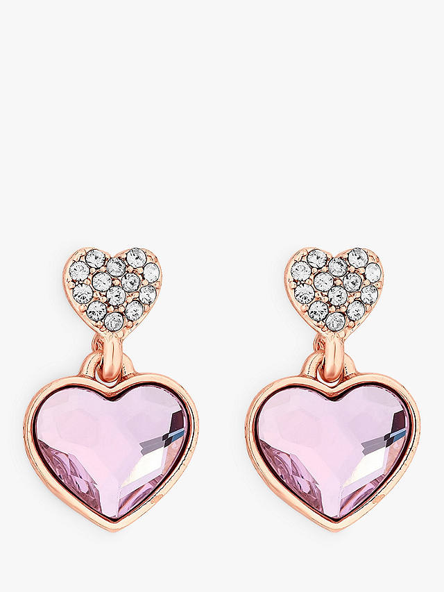 Jon Richard Radiance Collection Crystal Heart Drop Earrings, Rose Gold/Pink