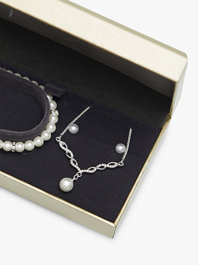 Jon Richard Glass & Pearls Twist Pendant Necklace, Bracelet and Drop Earrings Jewellery Gift Set, Silver