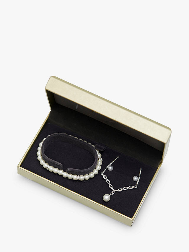 Jon Richard Glass & Pearls Twist Pendant Necklace, Bracelet and Drop Earrings Jewellery Gift Set, Silver