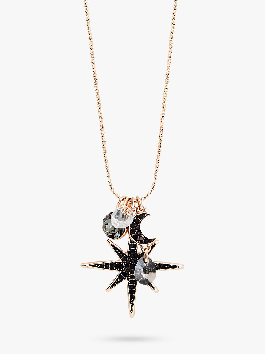 Jon Richard Radiance Collection Glass Stone Crescent and Star Pendant Necklace, Rose Gold/Black