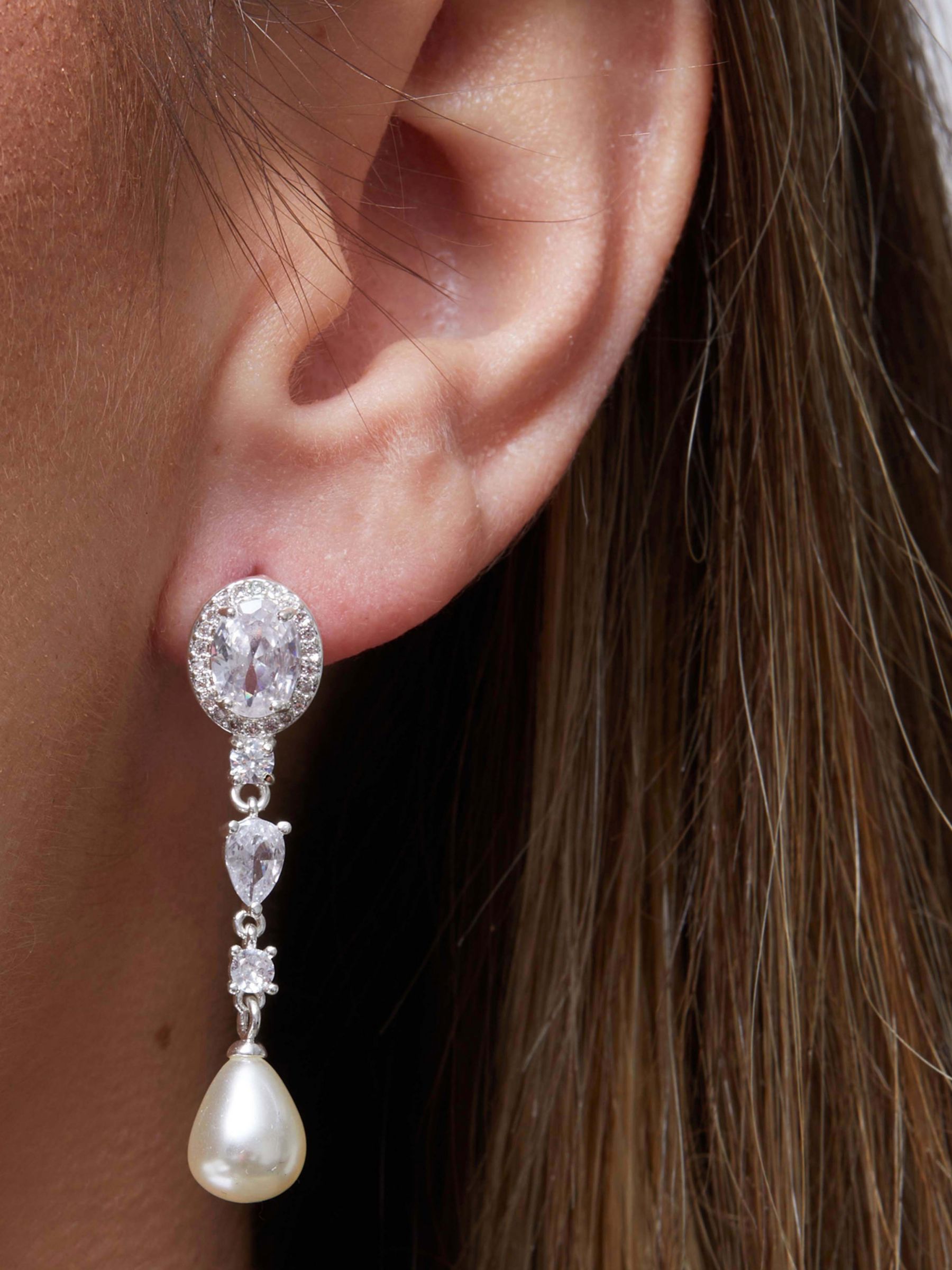 Buy Jon Richard Bridal Crystal & Faux Pearl Drop Earrings, Silver Online at johnlewis.com
