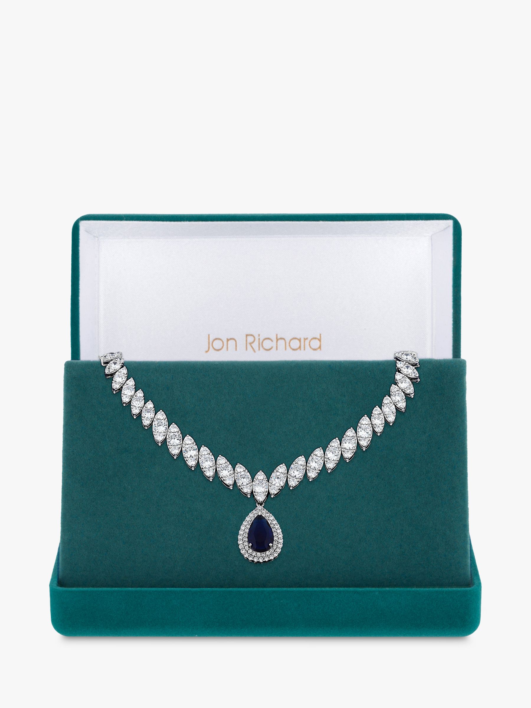 Buy Jon Richard Sapphire & Cubic Zirconia Pear Drop Statement Necklace, Silver/Blue Online at johnlewis.com