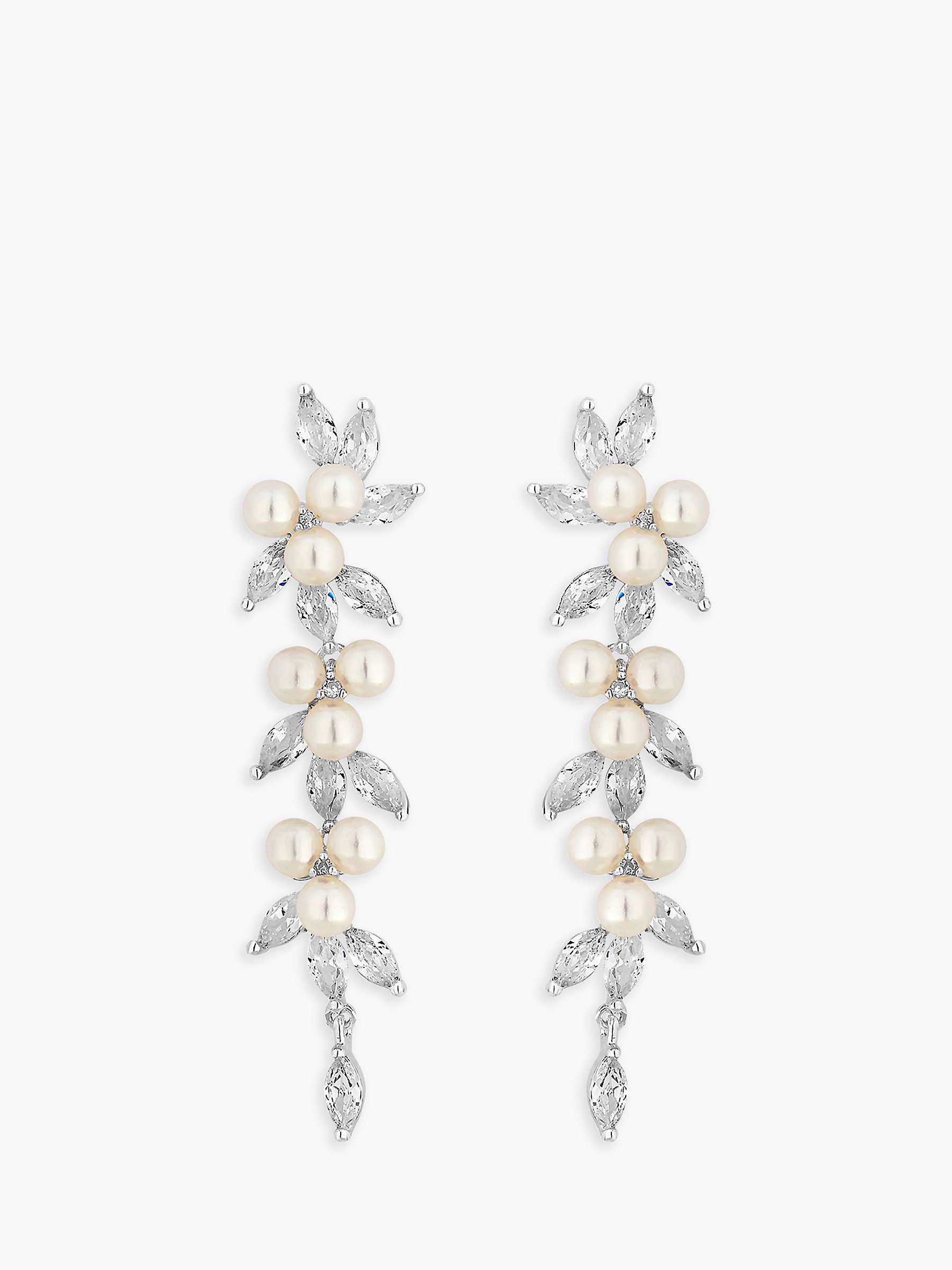 Buy Jon Richard Bridal Cubic Zirconia Faux Pearl & Crystal Vine Drop Earrings, Silver Online at johnlewis.com