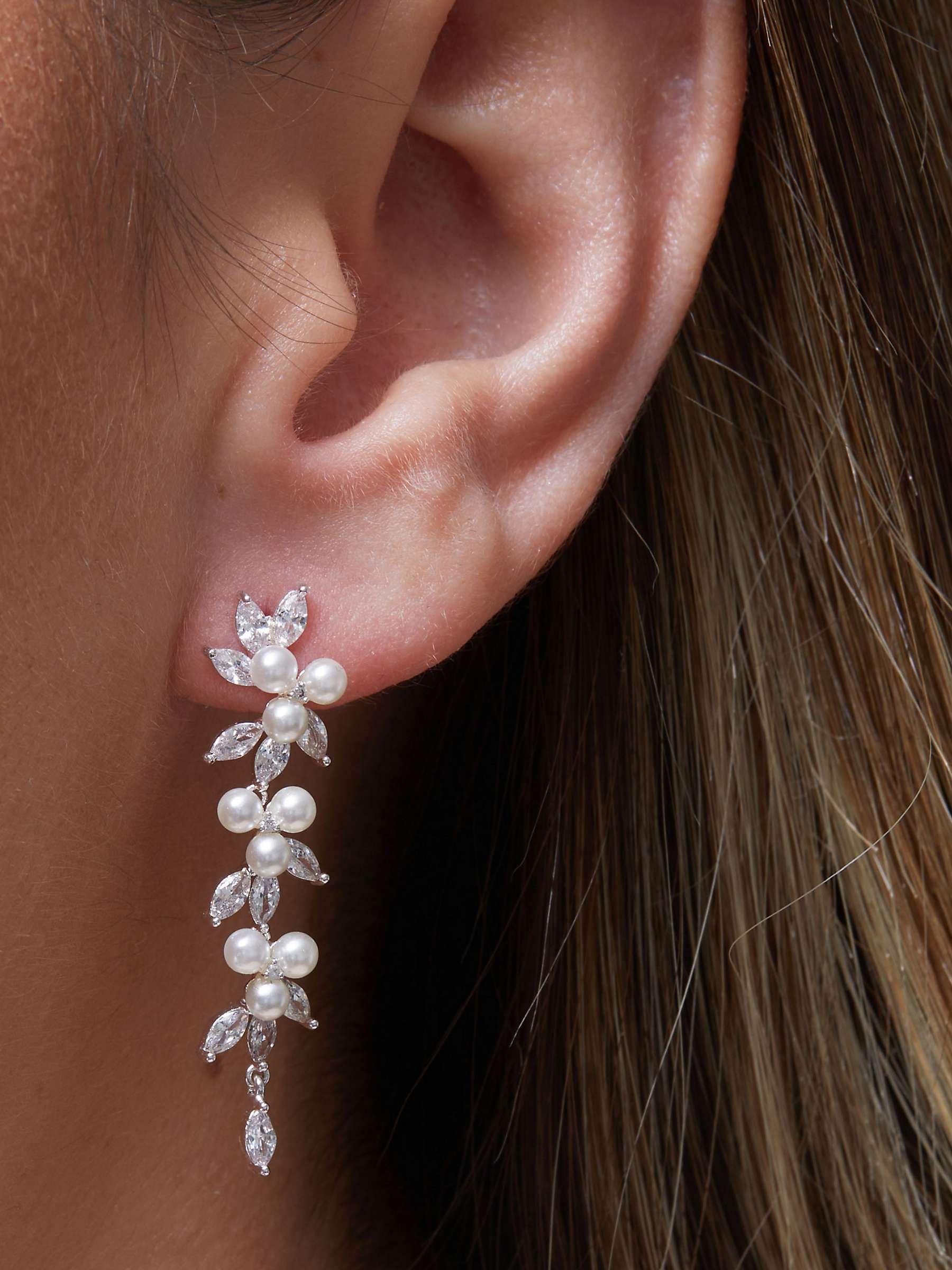 Buy Jon Richard Bridal Cubic Zirconia Faux Pearl & Crystal Vine Drop Earrings, Silver Online at johnlewis.com