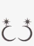 Jon Richard Jet Cubic Zirconia Star & Moon Drop Earrings, Silver/Black